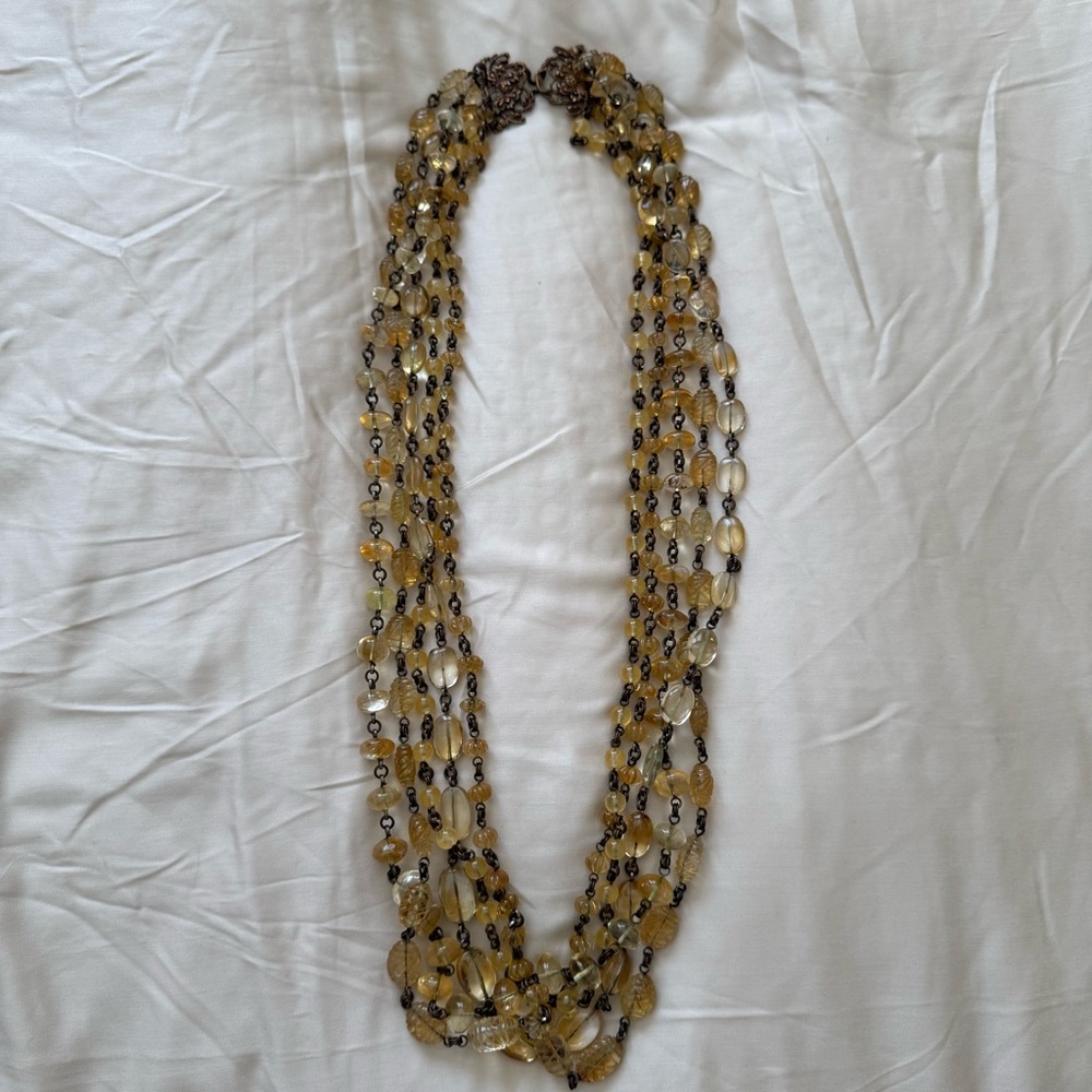 Stephen Dweck Carved Citrine Multi-Strand Statement Necklace - Signed